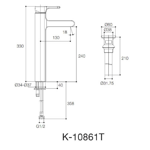 Kohler Singulier K-10861K-4-CP 高身面盆龍頭 Kohler K 10861K 4 CP SINGULIER basin faucet dimension 窩居生活 | WoJu Living